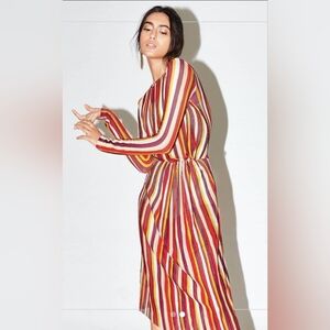 Zara Trafaluc Long-Sleeve Striped Midi Dress in Multicolor Stripes, Size M